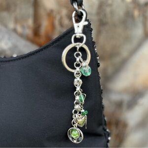 Green Earth Handmade Bag Charm Keychain | One of a Kind | Crystal Accessory